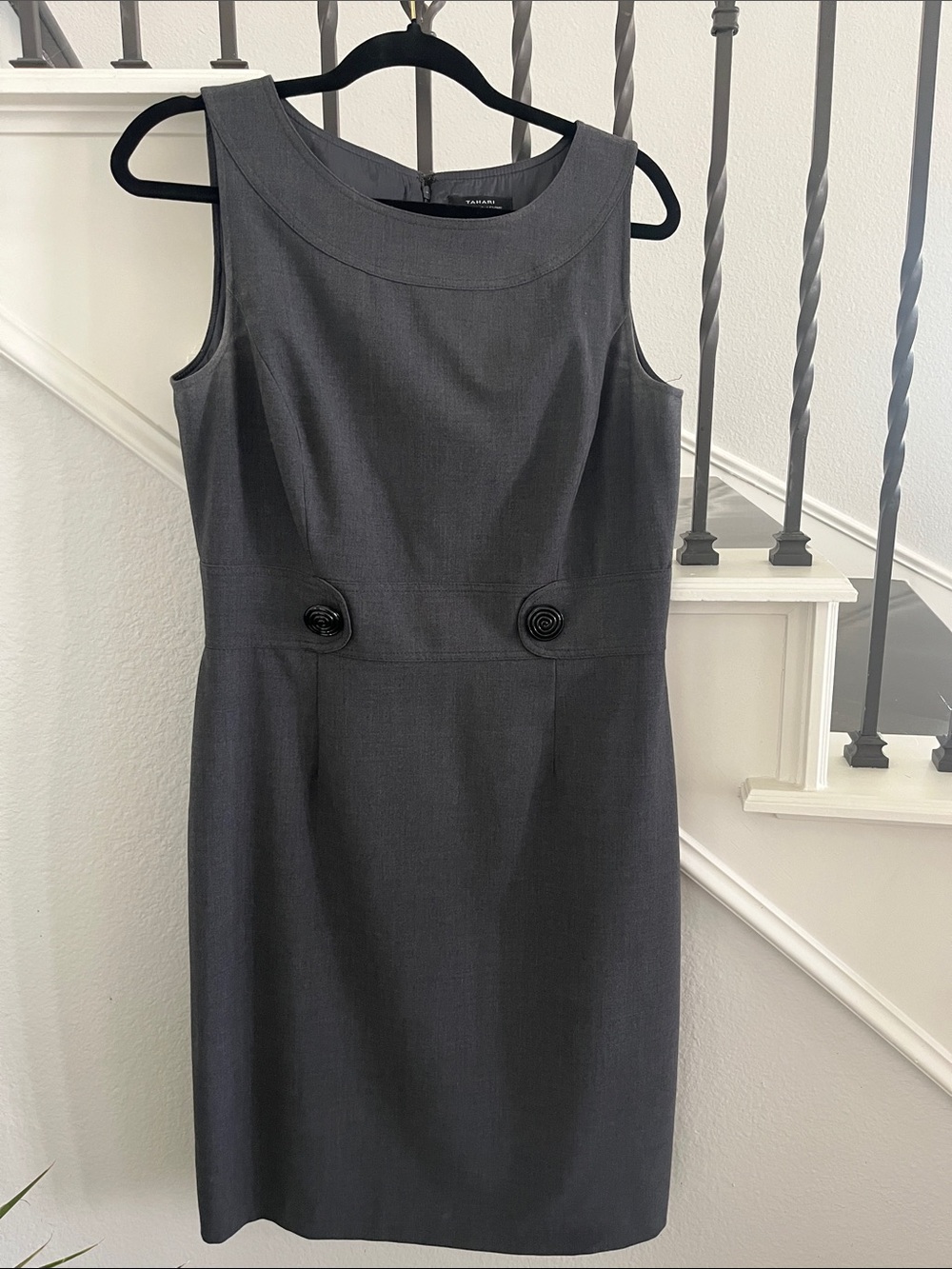 Tahari Charcoal Sleeveless Sheath Dress